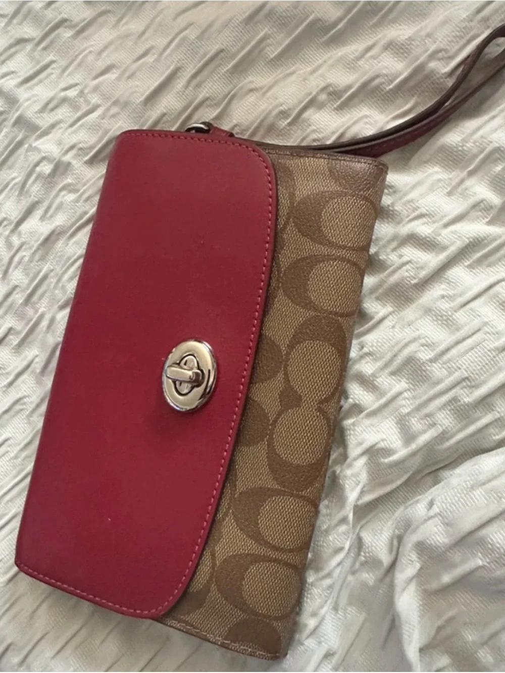 Coach Red Leather Flap Signature Canvas Wristlet